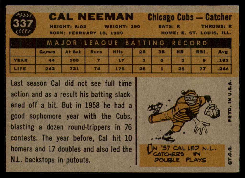 1960 Topps #337 Cal Neeman EX++ 