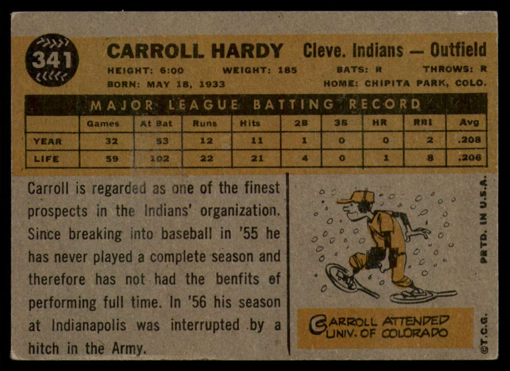 1960 Topps #341 Carroll Hardy EX++ 