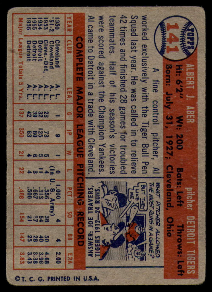 1957 Topps #141 Al Aber VG ID: 60596