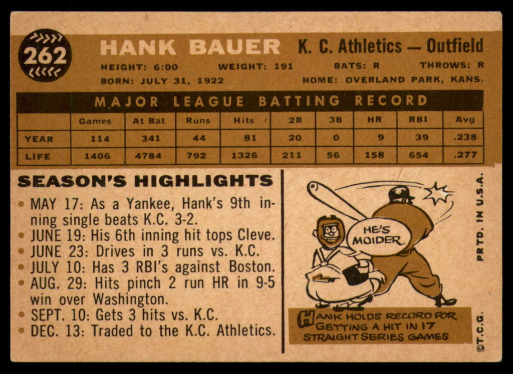 1960 Topps #262 Hank Bauer EX++ 