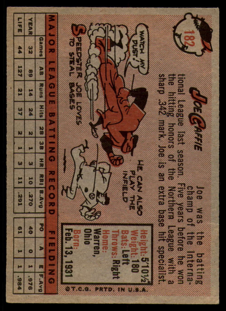 1958 Topps #182 Joe Caffie UER VG RC Rookie ID: 63438