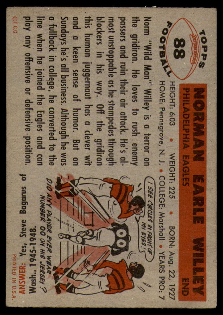 1956 Topps #88 Norm Willey VG ID: 72149