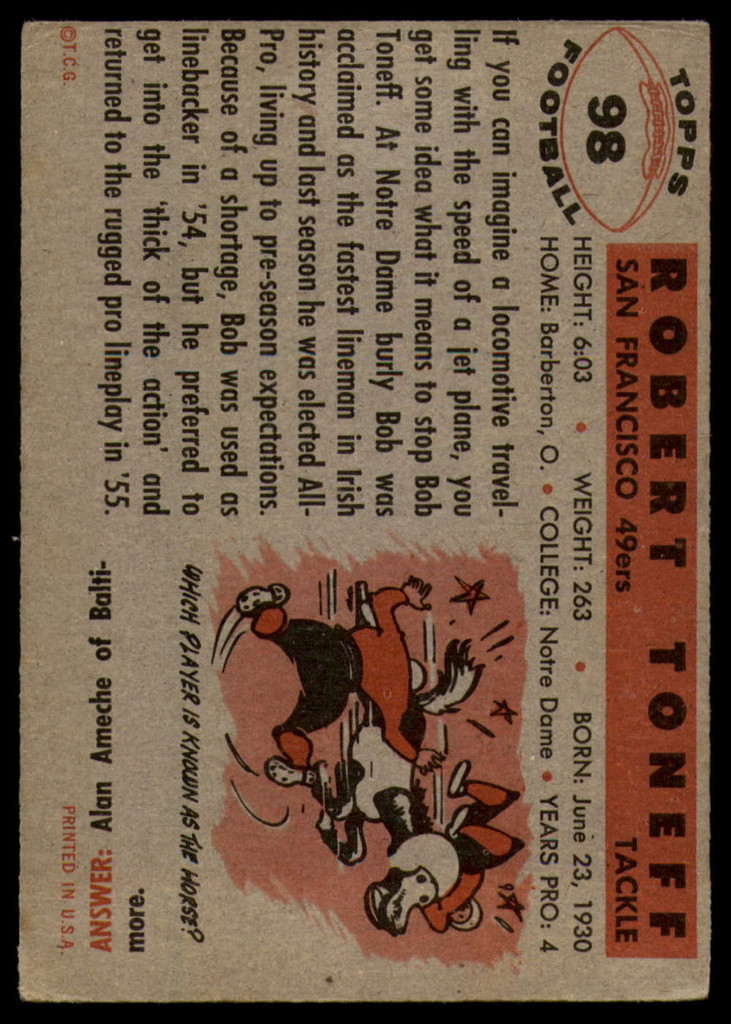 1956 Topps #98 Bob Toneff VG ID: 72165