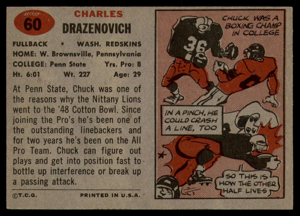 1957 Topps #60 Chuck Drazenovich EX++ ID: 72442