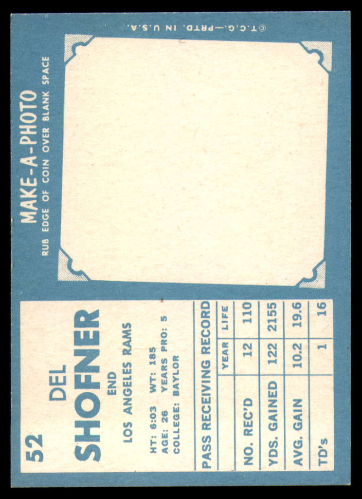 1961 Topps #52 Del Shofner NM+ ID: 75003