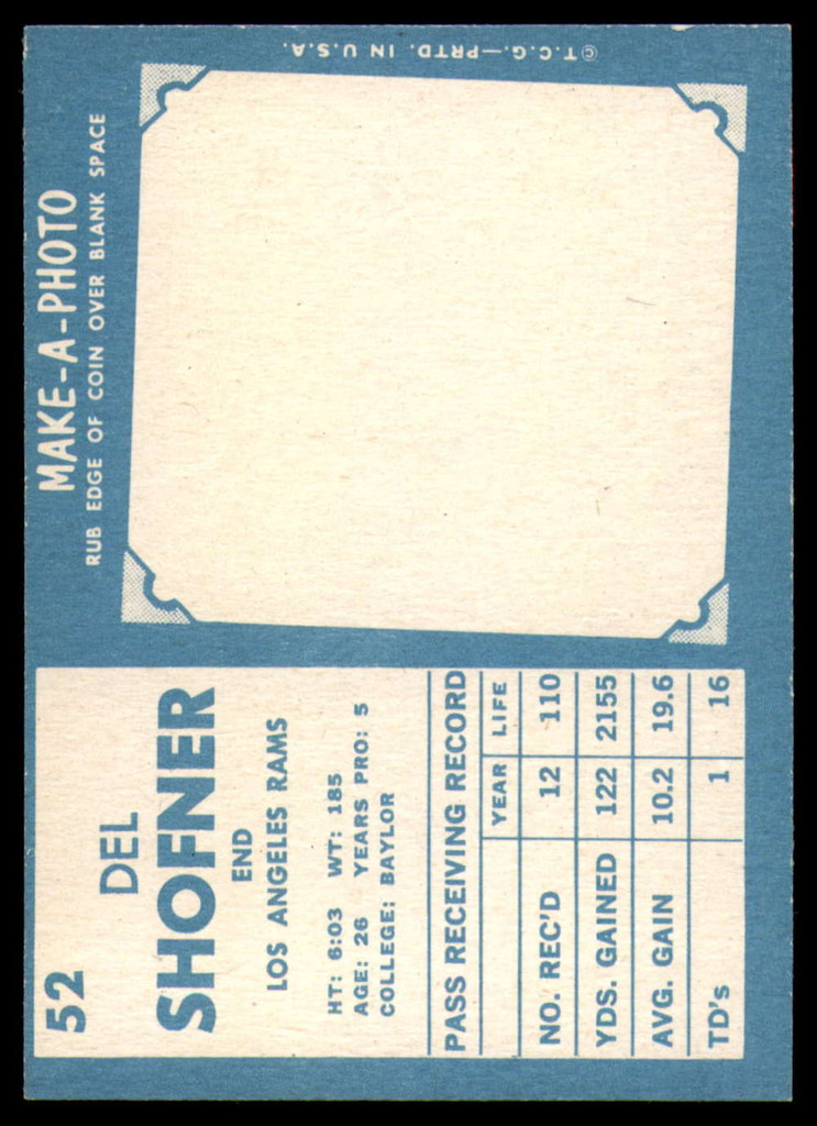 1961 Topps #52 Del Shofner NM ID: 75005