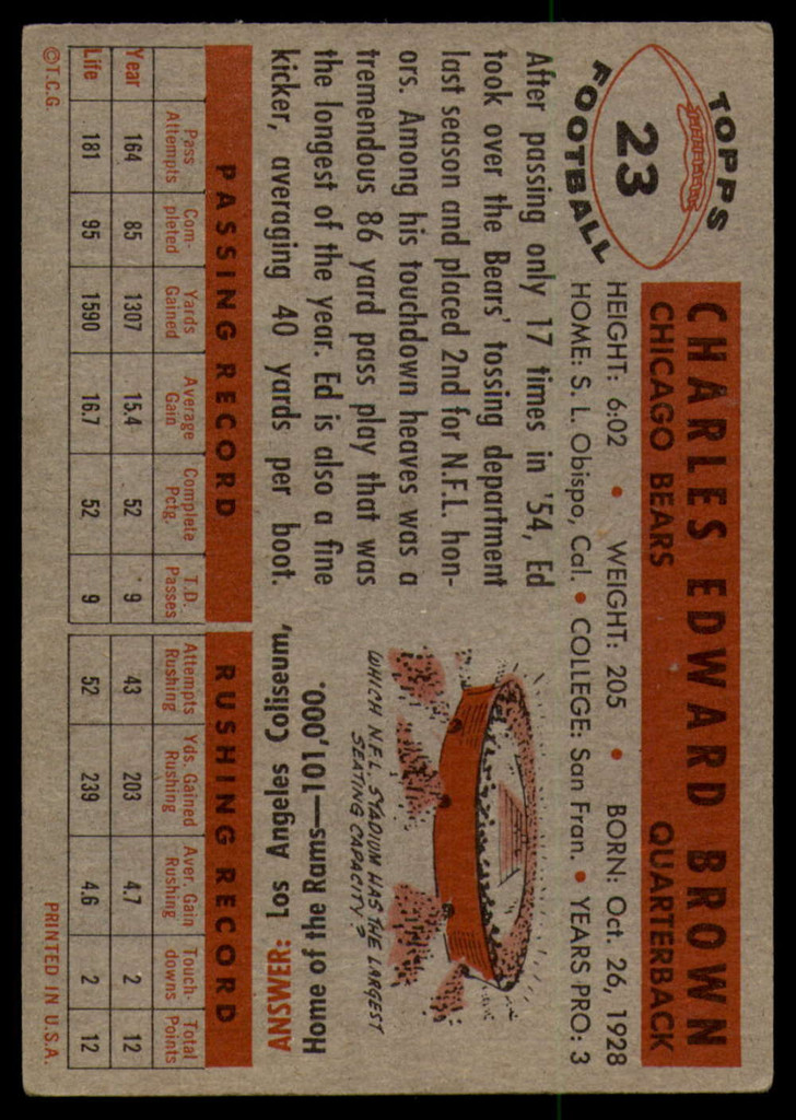 1956 Topps #23 Ed Brown VG ID: 81203