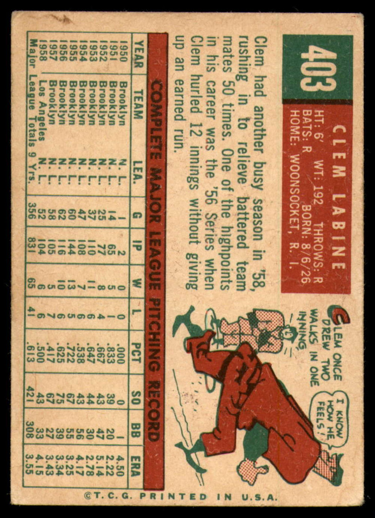 1959 Topps #403 Clem Labine VG ID: 68942
