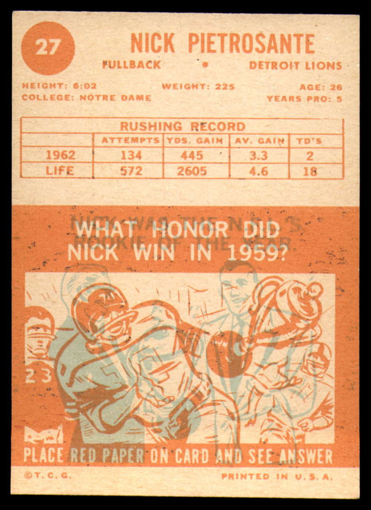 1963 Topps # 27 Nick Pietrosante EX/NM