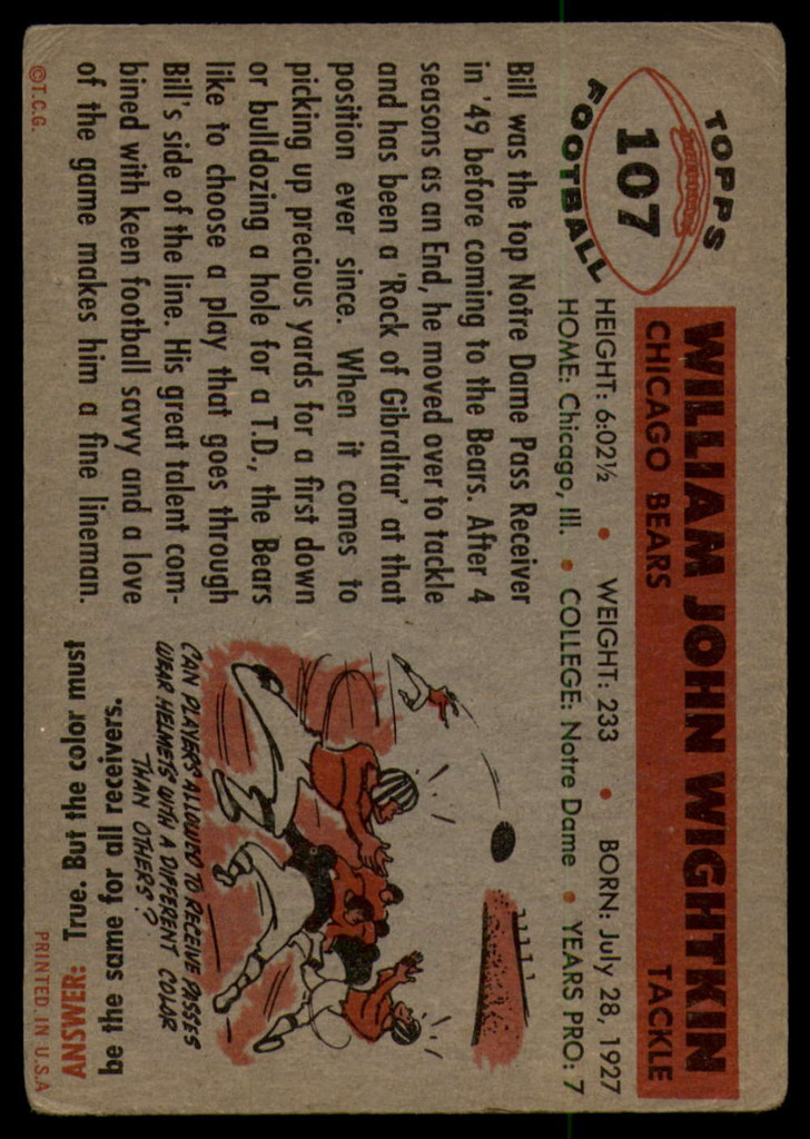 1956 Topps #107 Bill Wightkin VG ID: 81265