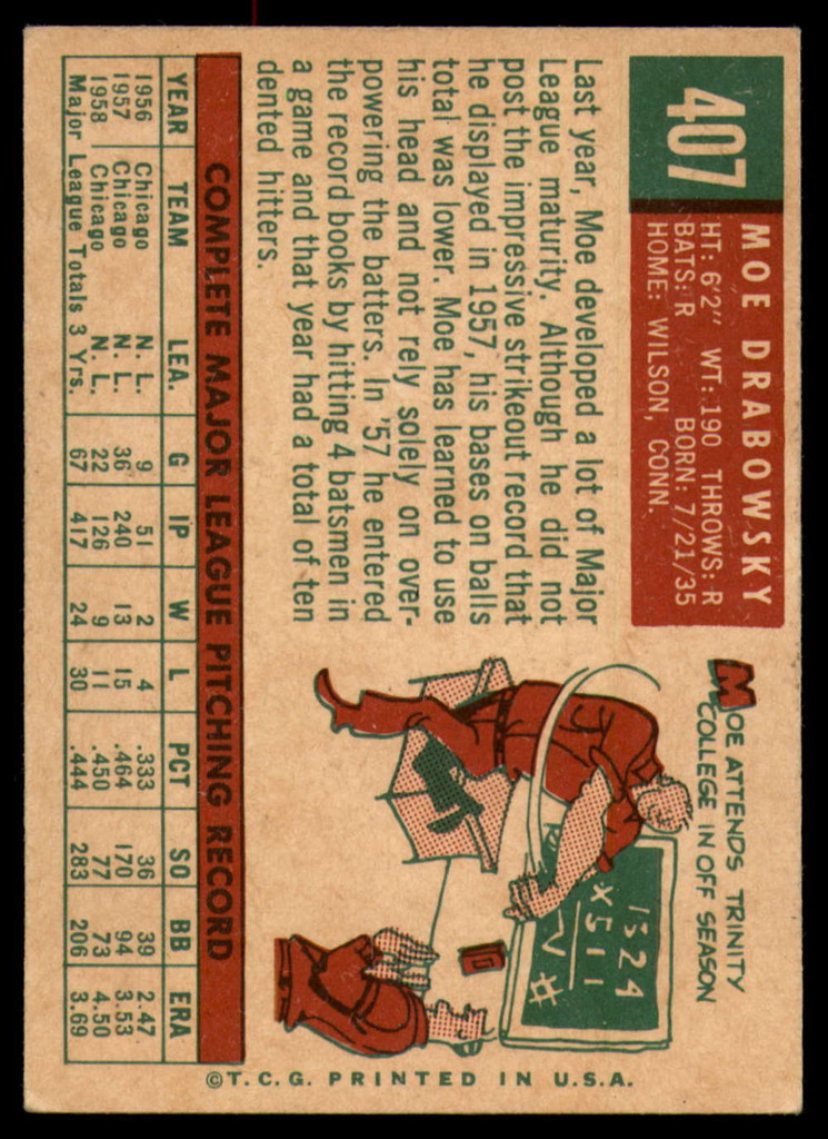 1959 Topps #407 Moe Drabowsky EX ID: 68993