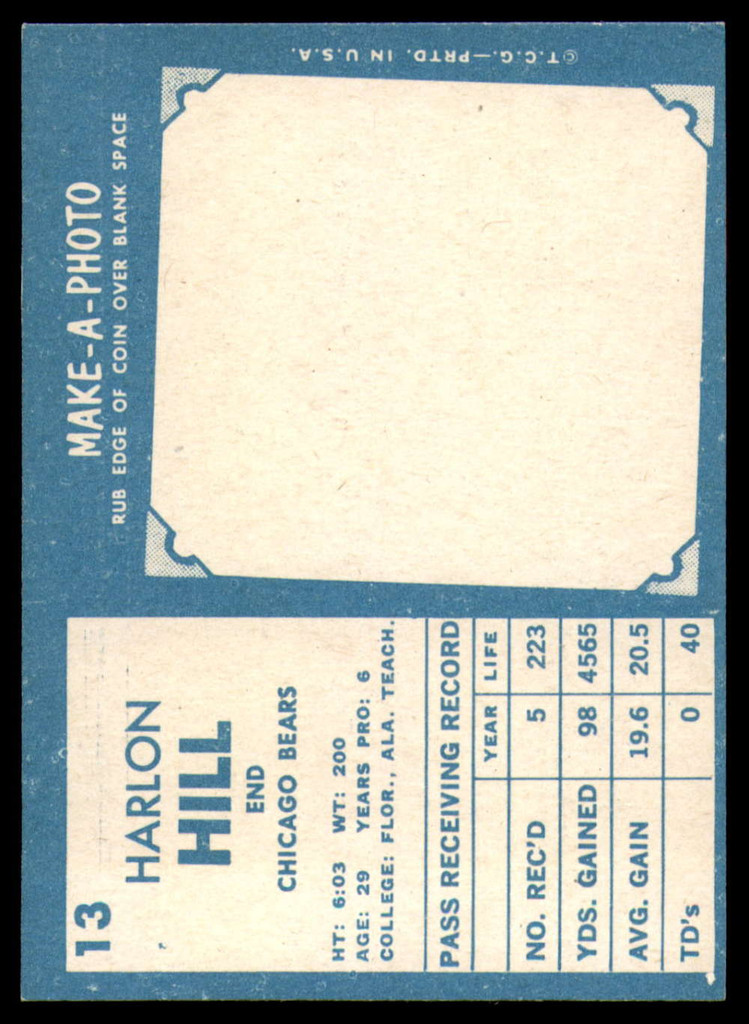 1961 Topps #13 Harlon Hill EX/NM ID: 74907
