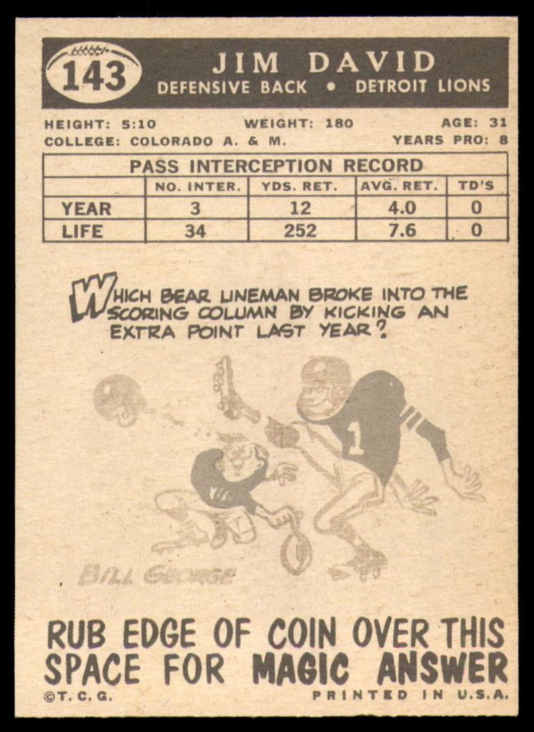 1959 Topps #143 Jim David NM  ID: 91818