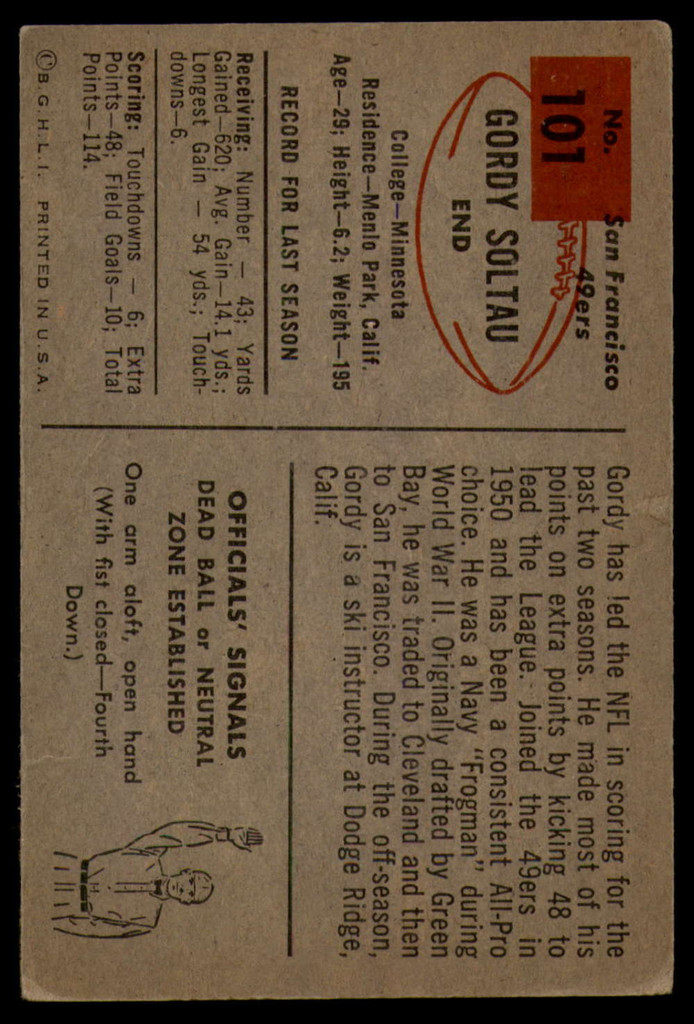 1954 Bowman #101 Gordon Soltau VG Very Good  ID: 96375