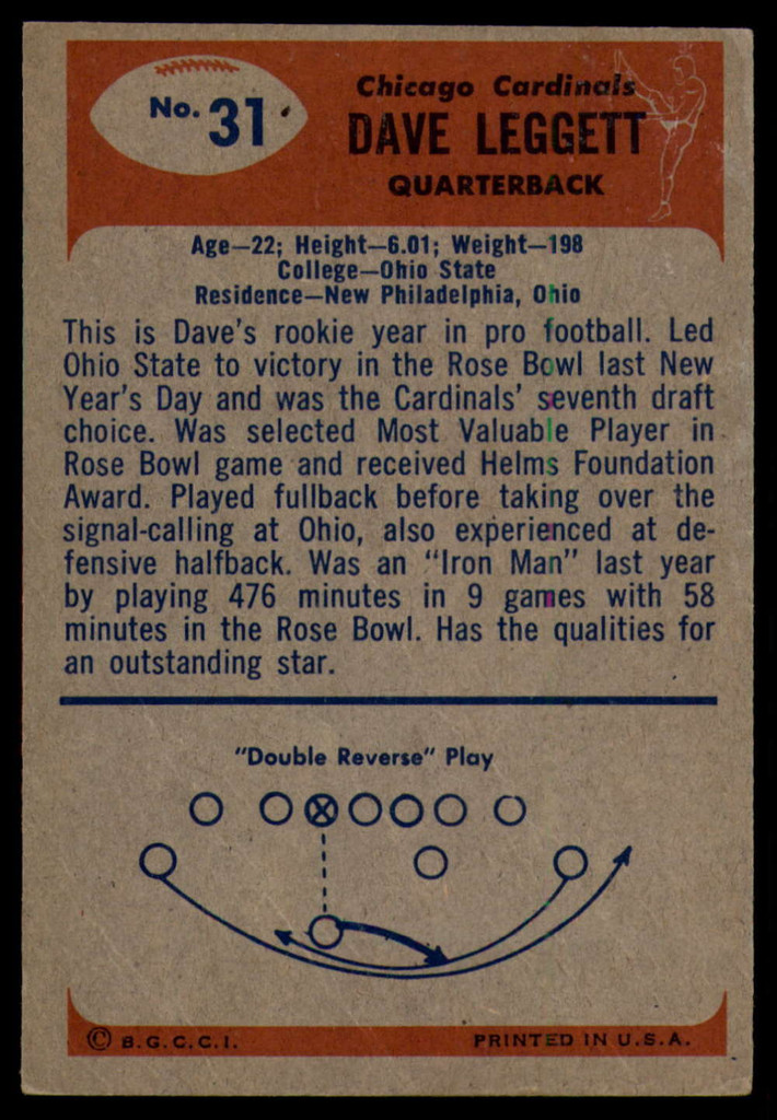 1955 Bowman #31 Dave Leggett VG ID: 81042