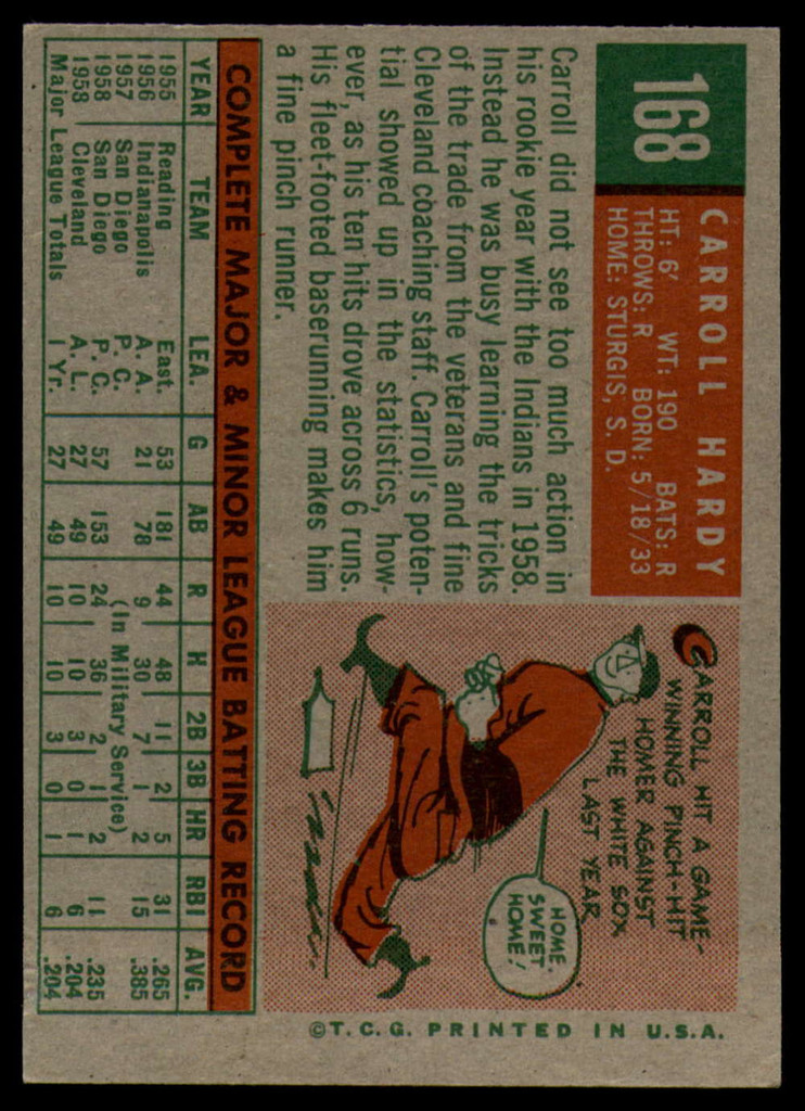 1959 Topps #168 Carroll Hardy VG/EX