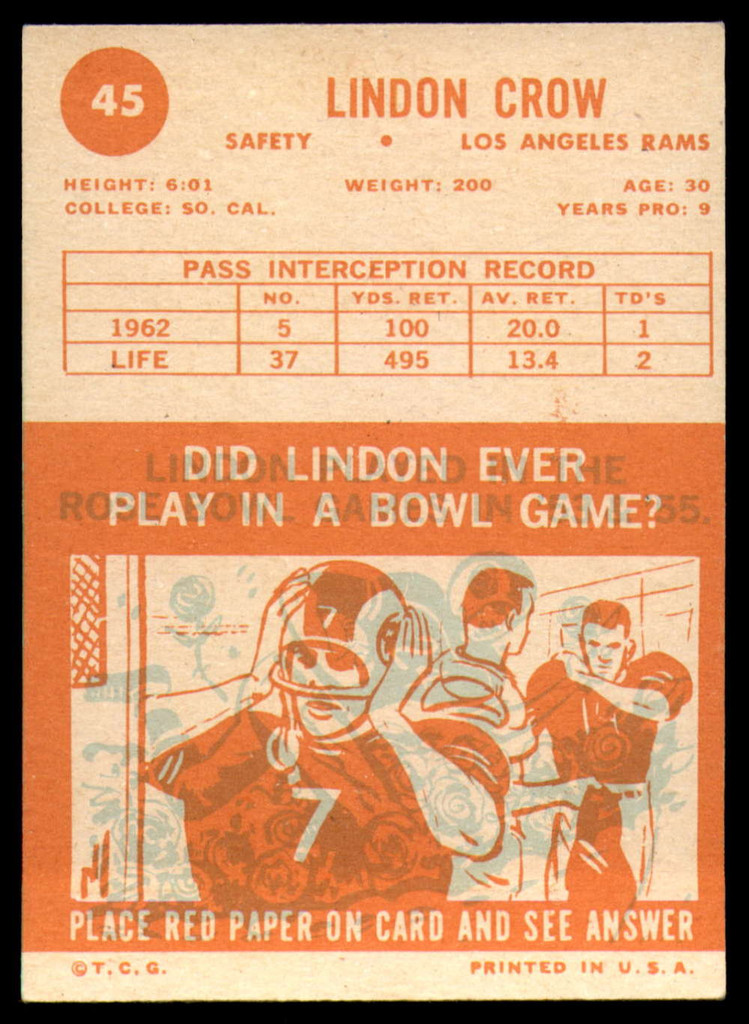 1963 Topps # 45 Lindon Crow EX++  ID: 83907