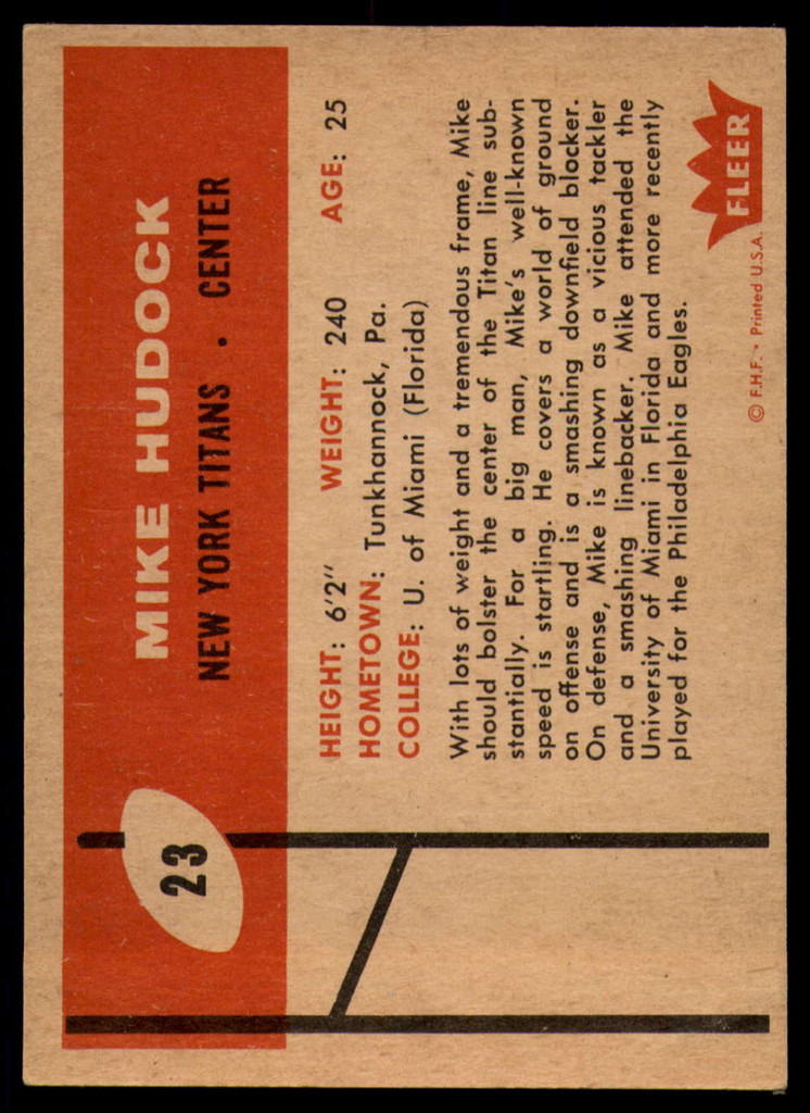 1960 Fleer #23 Mike Hudock VG 