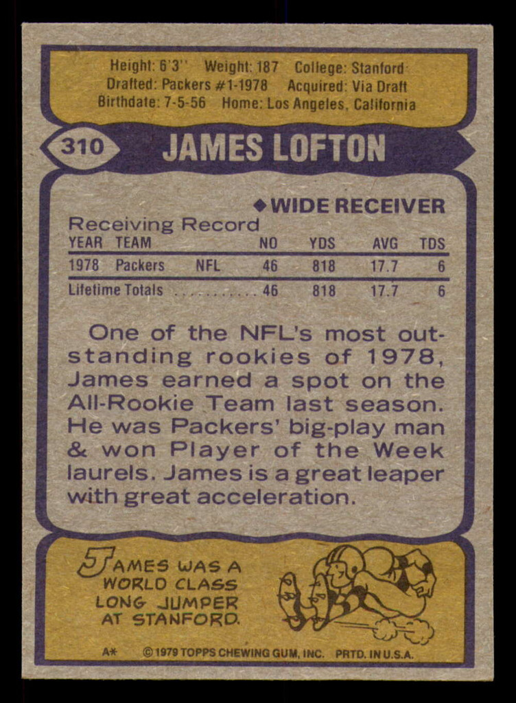 1979 Topps #310 James Lofton Near Mint RC Rookie  ID: 301778