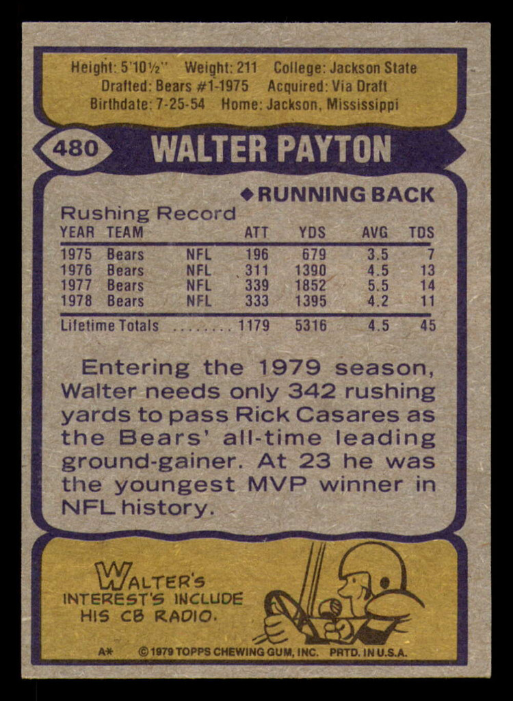 1979 Topps #480 Walter Payton Ex-Mint  ID: 301824