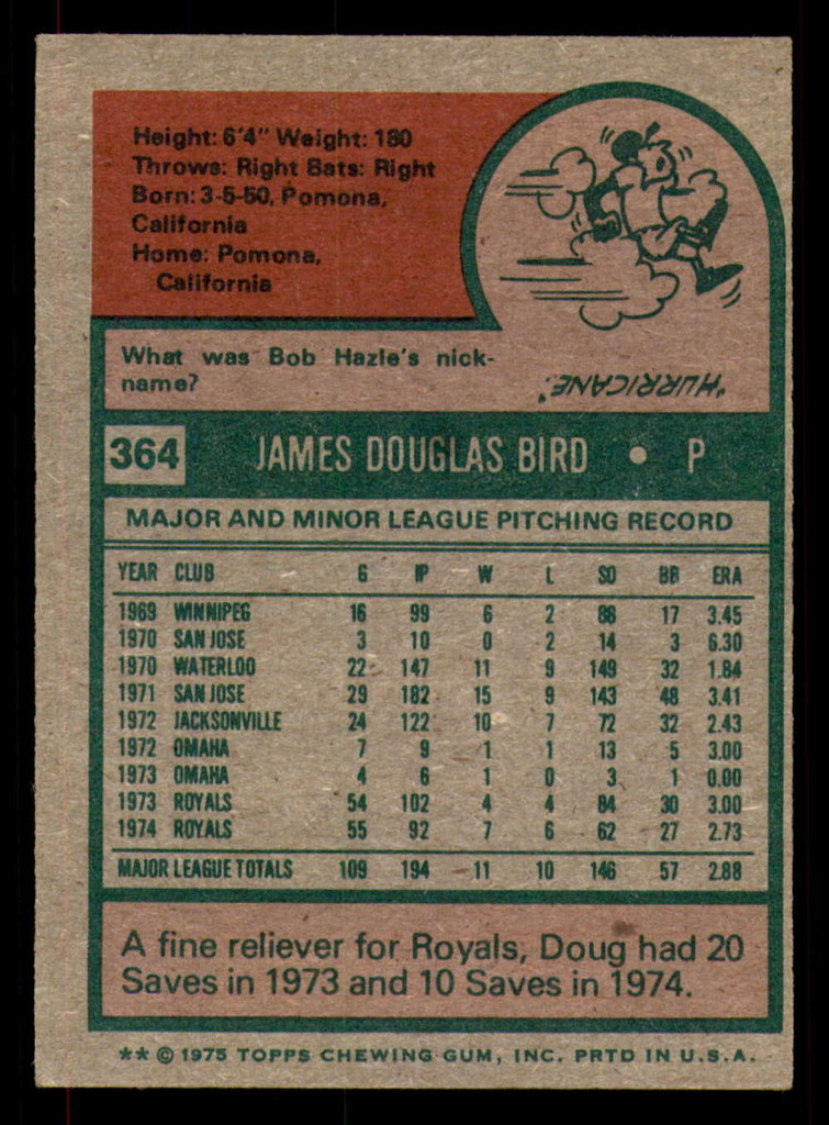 1975 Topps #364 Doug Bird Excellent+ 