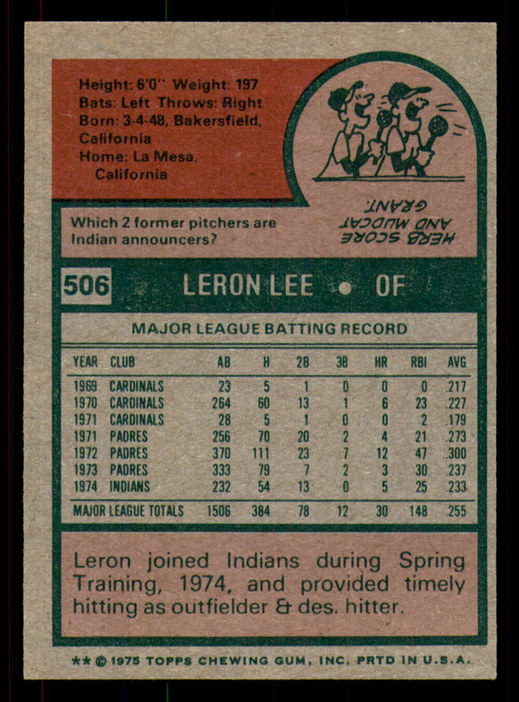 1975 Topps #506 Leron Lee Ex-Mint  ID: 302777