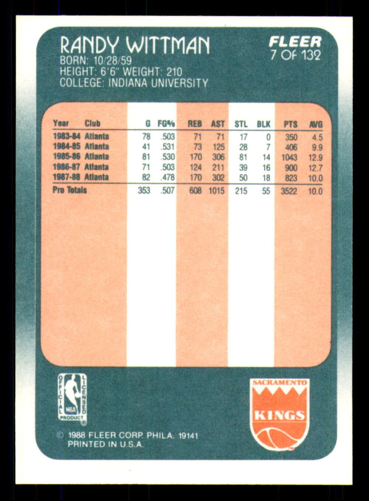 1988-89 Fleer #7 Randy Wittman Near Mint+ Basketball  ID: 303550