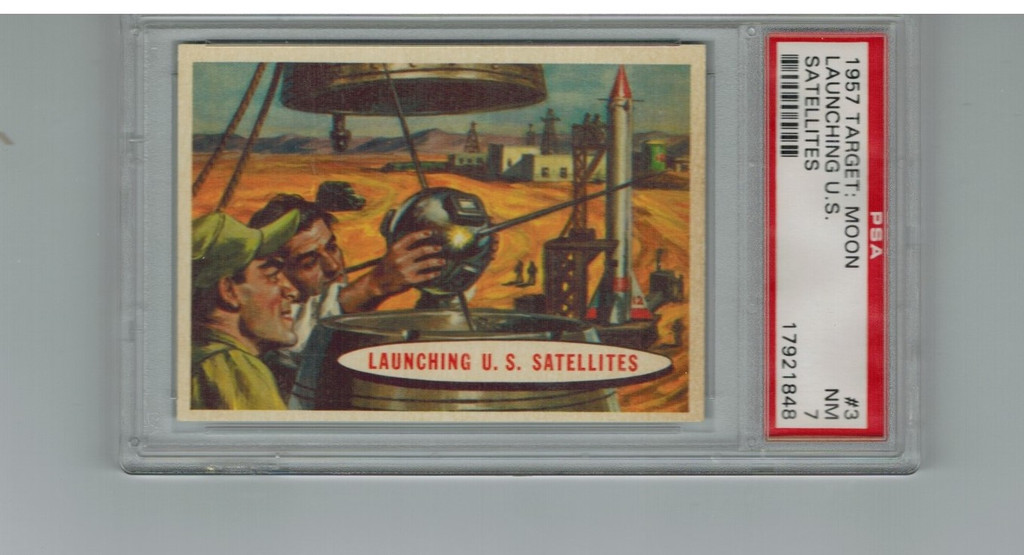 1957 Space Cards Target Moon Back  #3  Launching U.S. Satellites  PSA 7 NM  #*sku4577