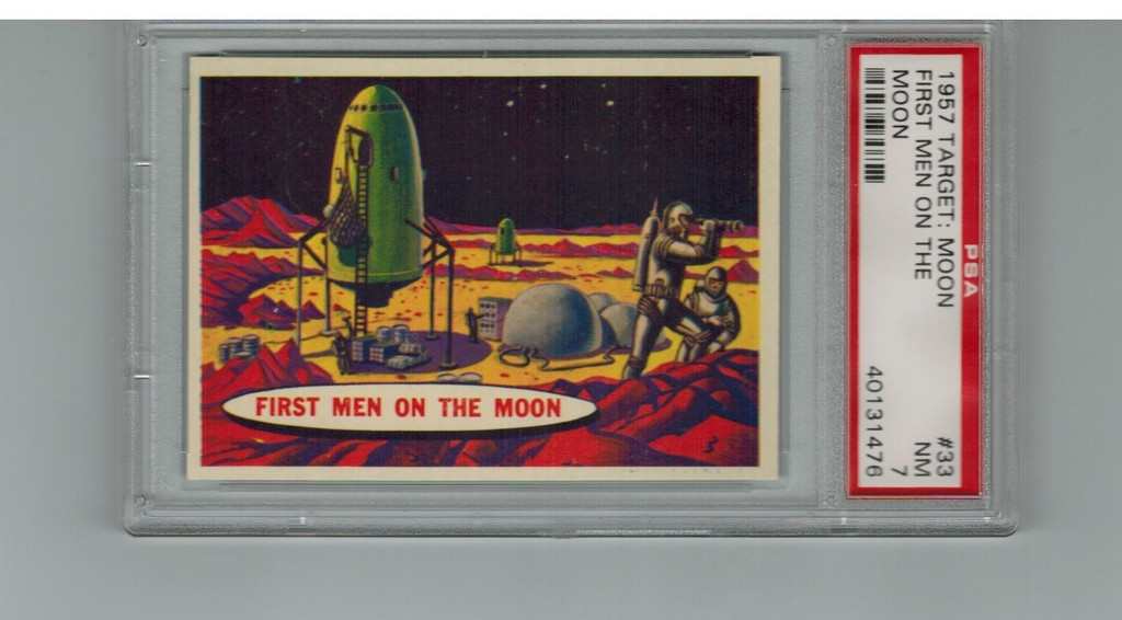 1957 Space Cards  Target Moon Back  #33 First Men On The Moon  PSA  7  NM   #*sku4585