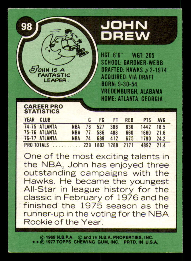 1977-78 Topps # 98 John Drew Near Mint 