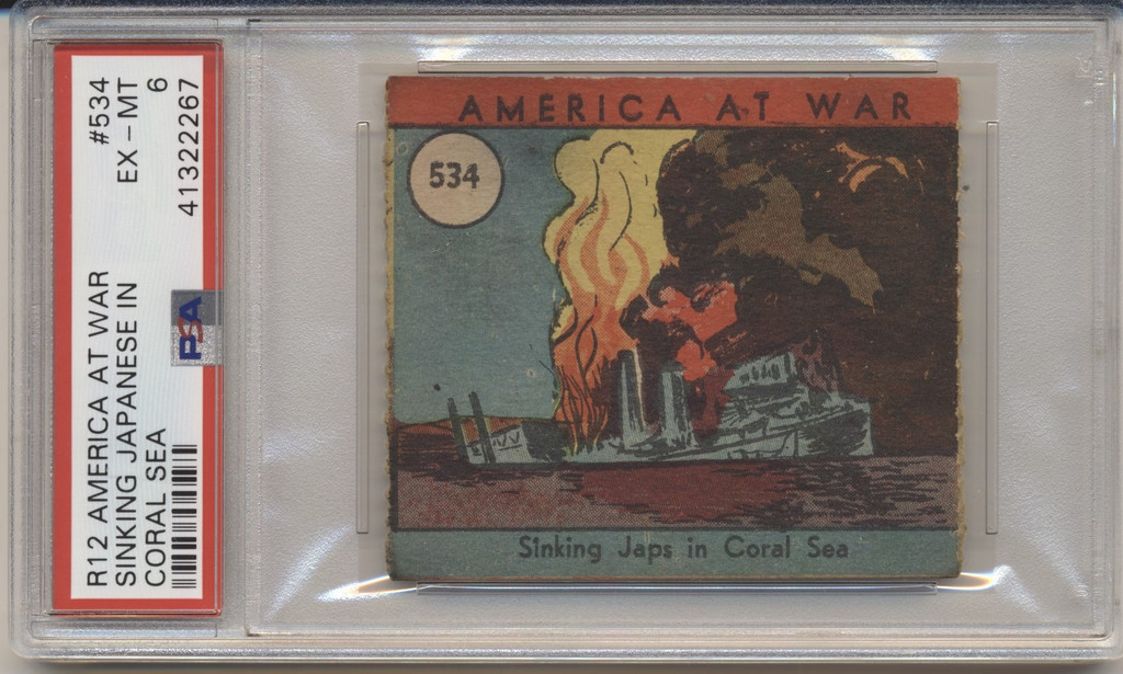 1942 R12 America At War #534 Sinking Japs In Coral Sea PSA 6 EX-MT  #*