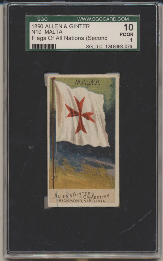 1890 N10 Allen & Ginter 2nd Series Flags Of All Nations Malta SGC 10 POOR 1  #*