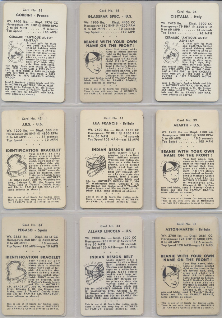 1950's Mother's Cookies D72 Sports Cards 19/42 Will sell singles  #*