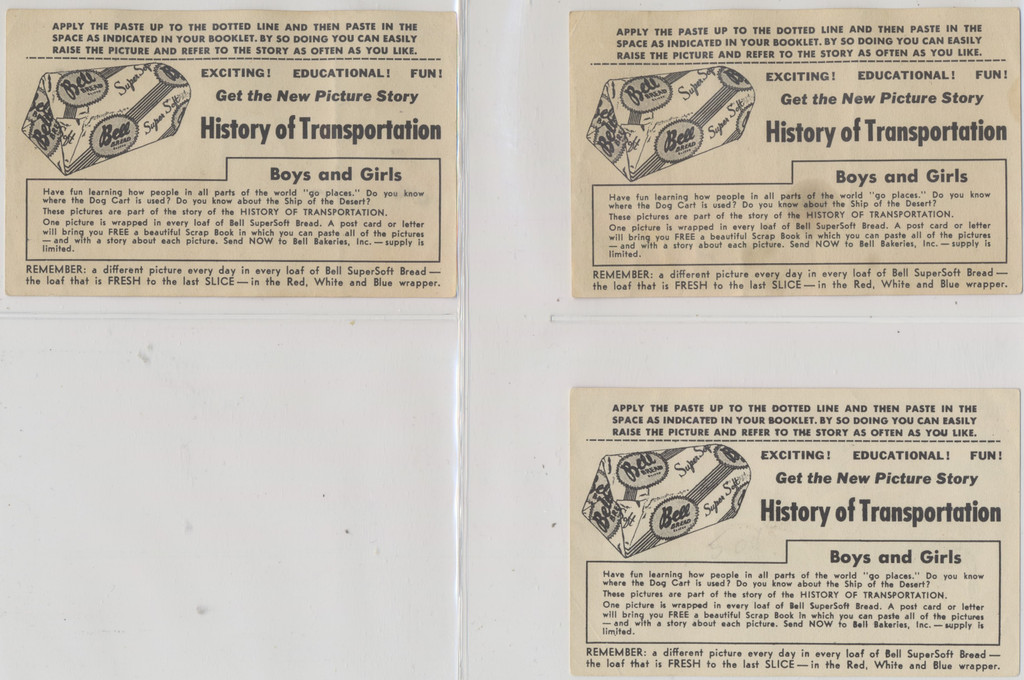 1940's D39-10 Bell Bread History Of Transportation Lot 3/24 Will Sell Singles  #*