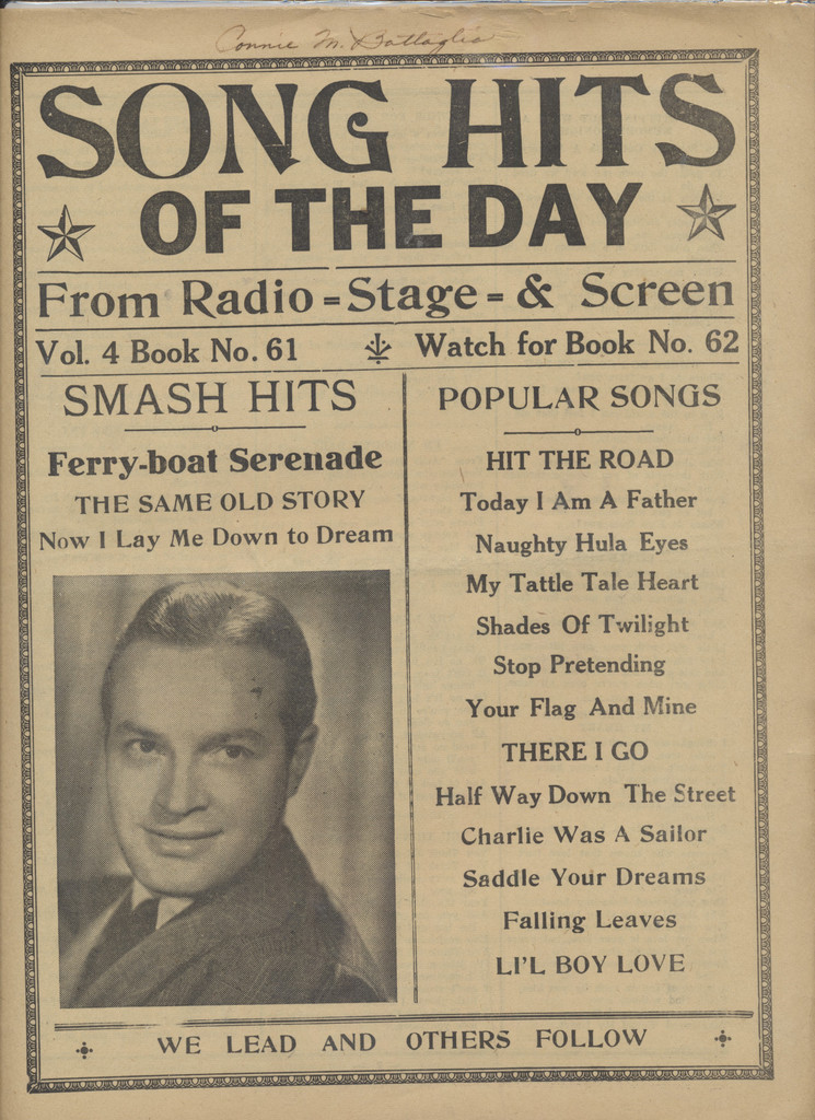 1930's Song Hits Of The Day Bob Hope On Cover  #*