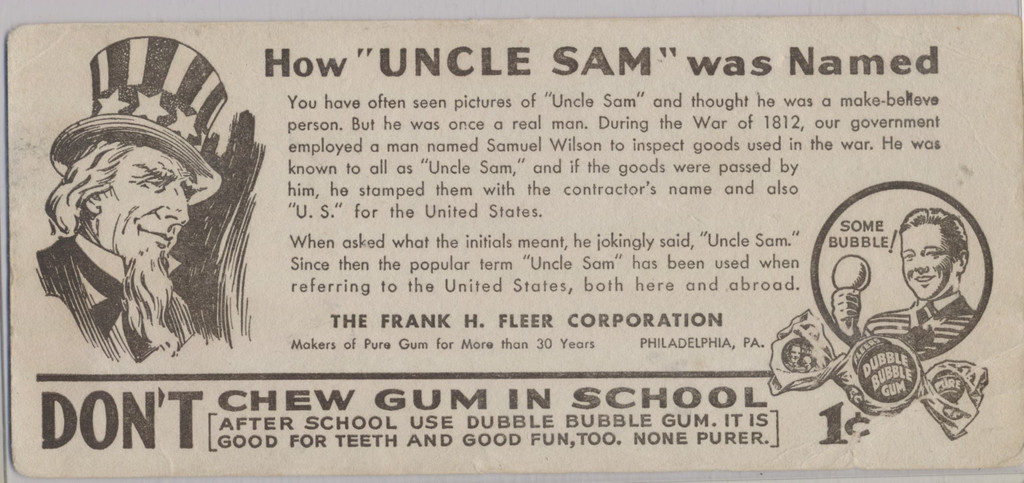 1930's-40's The Frank H. Fleer Corp. Advertising How "Uncle Sam" Was Named   #*