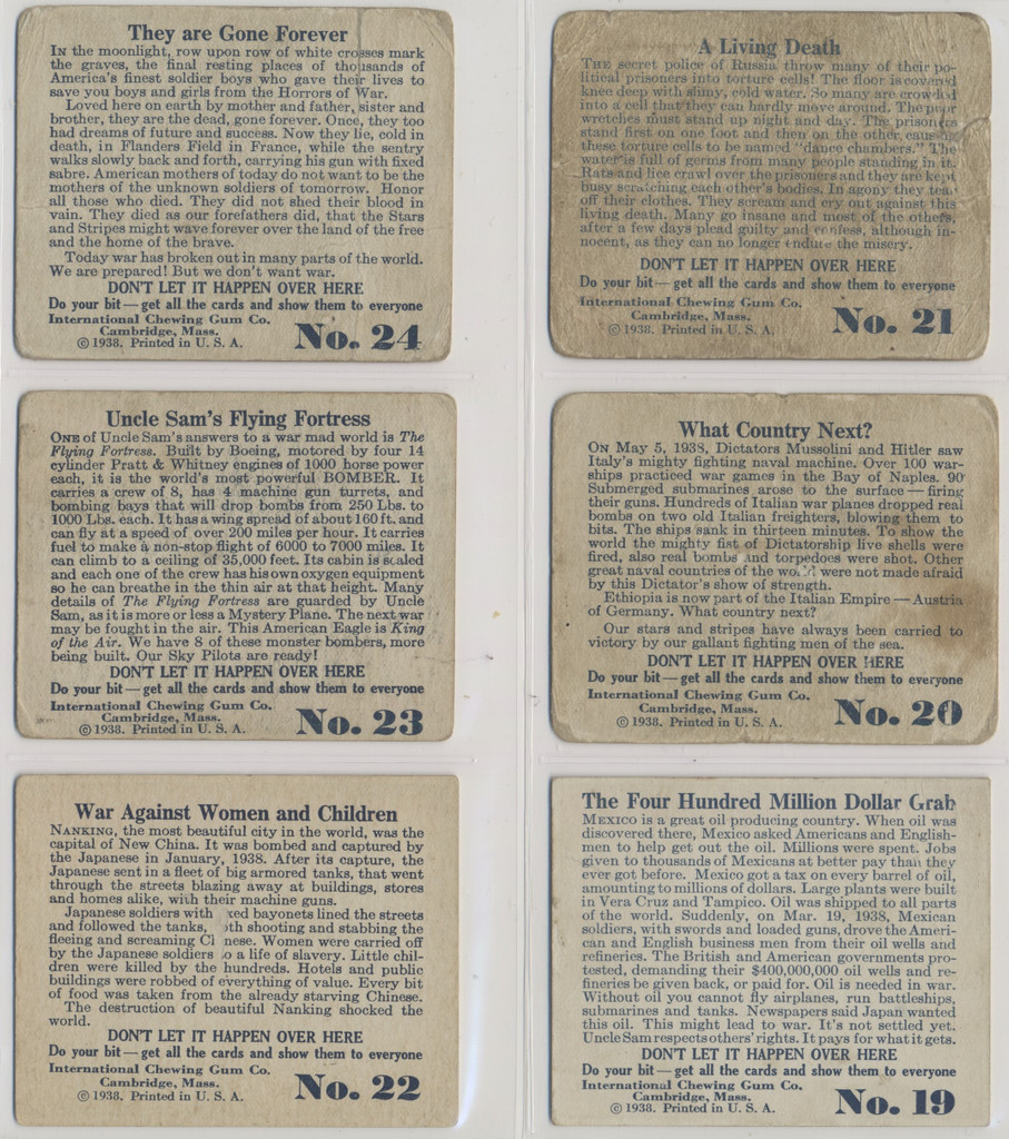 1938 Int. Chewing Gum Co. Don't Let It Happen Over Here Set 24  #*sku6733