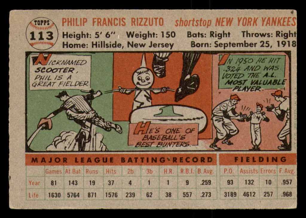 1956 Topps #113A Phil Rizzuto Grey Backs Miscut Yankees Grey Backs     ID:308628