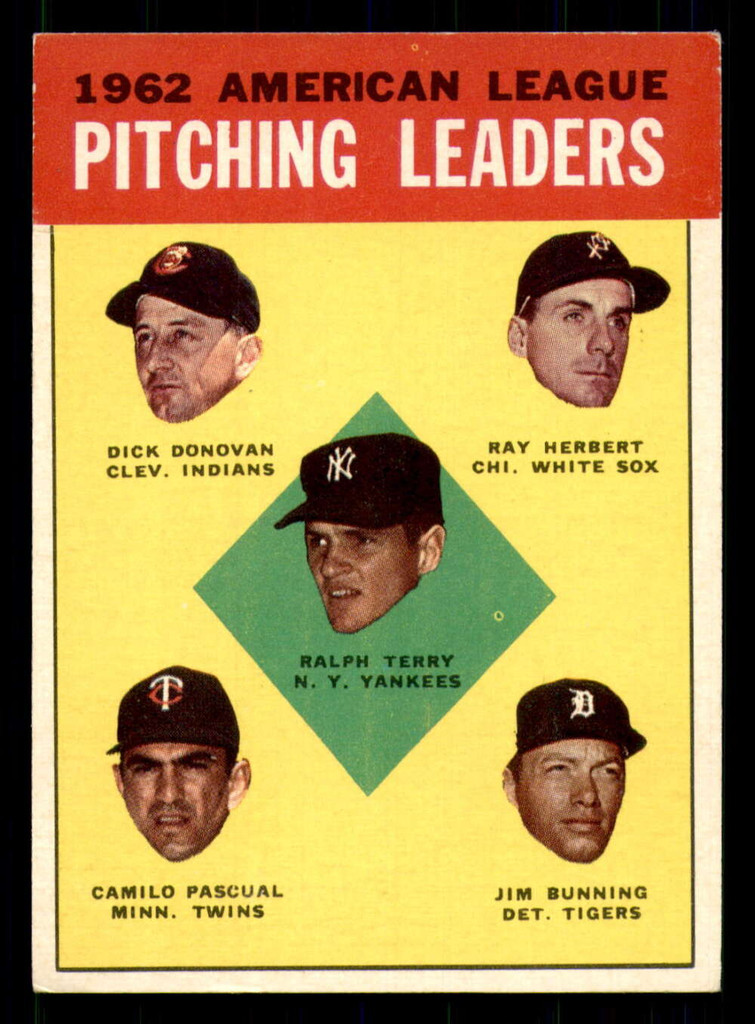 1963 Topps #8 Terry/Donovan/Herbert/Pascual/Bunning AL Pitching Leader ID:308890