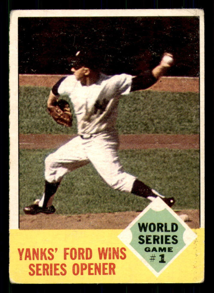 1963 Topps #142 World Series Game 1 Yanks' Ford Wins Series Opener Ver ID:308898