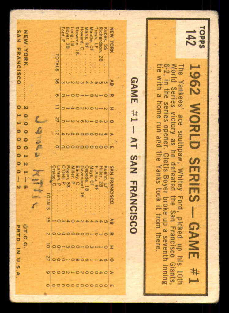 1963 Topps #142 World Series Game 1 Yanks' Ford Wins Series Opener Ver ID:308898