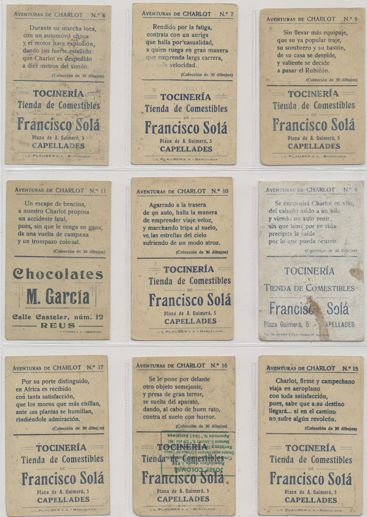 1930s Sola Barcelona Spain Adventure Of Charlie Lot of 12 of 30 Charlie Chaplin Vg Average  #*