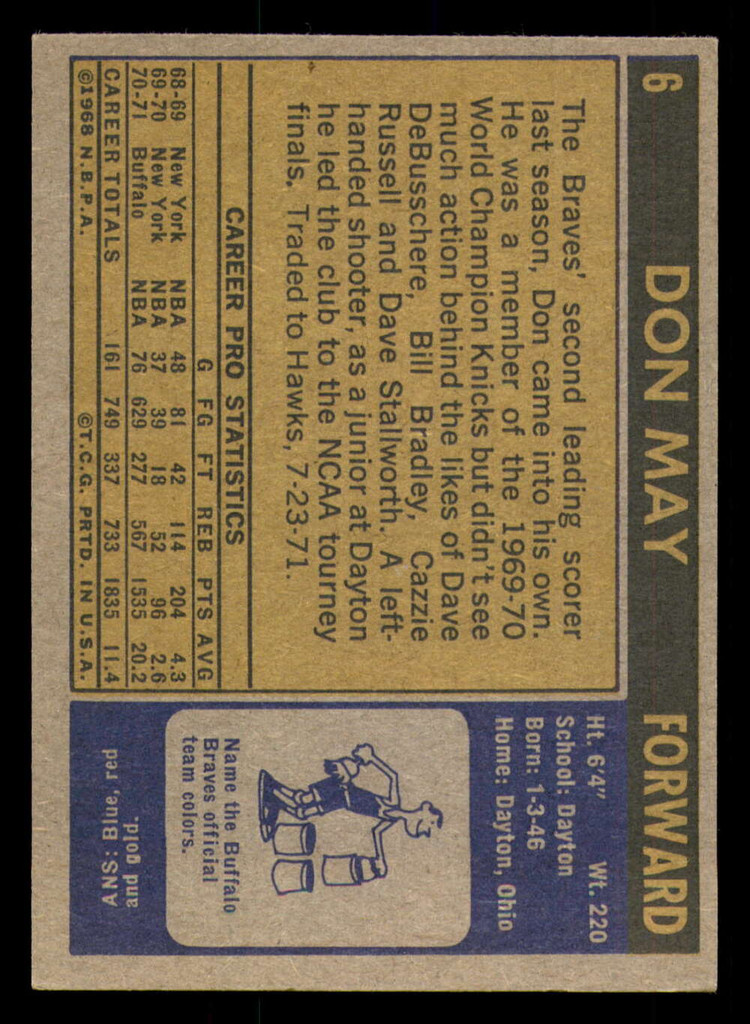 1971-72 Topps #6 Don May DP Ex-Mint  ID: 309266