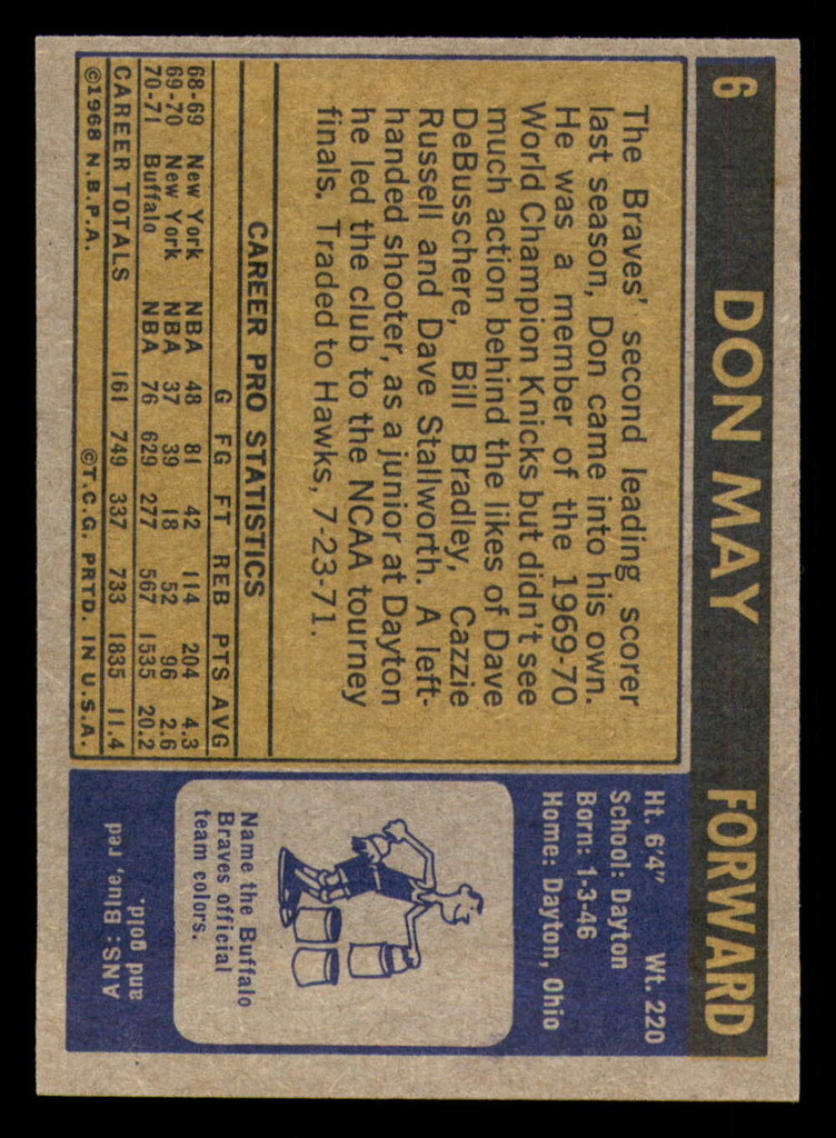 1971-72 Topps #6 Don May DP Near Mint+ 
