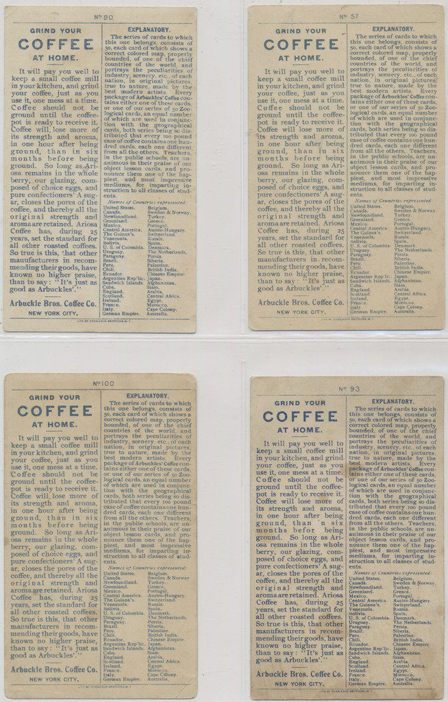 1889-1898 Arbuckle Bros. Coffee This is a lot of Lot 47 Will Sale Singles  #*