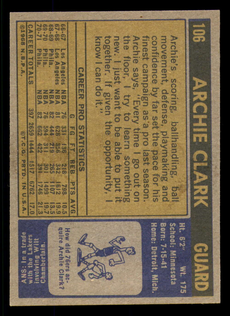 1971-72 Topps #106 Archie Clark DP Ex-Mint 76ers DP    ID:309444