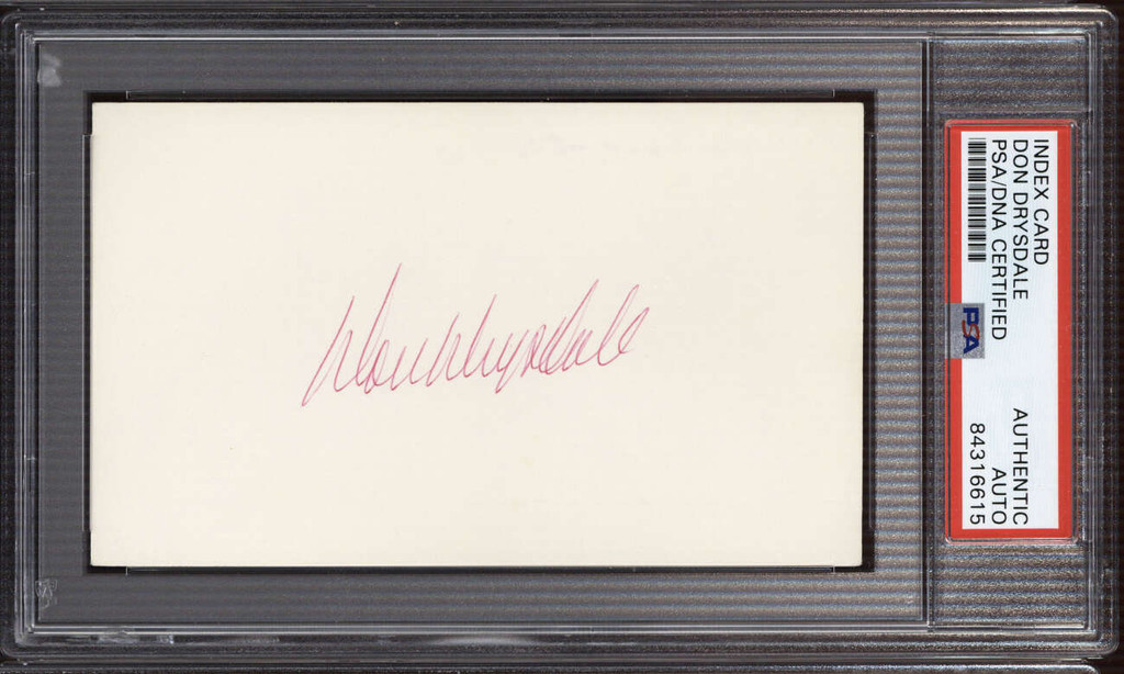 Don Drysdale Signed Auto Index Card PSA DNA Slabbed Dodgers