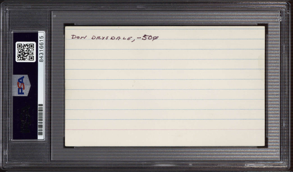 Don Drysdale Signed Auto Index Card PSA DNA Slabbed Dodgers