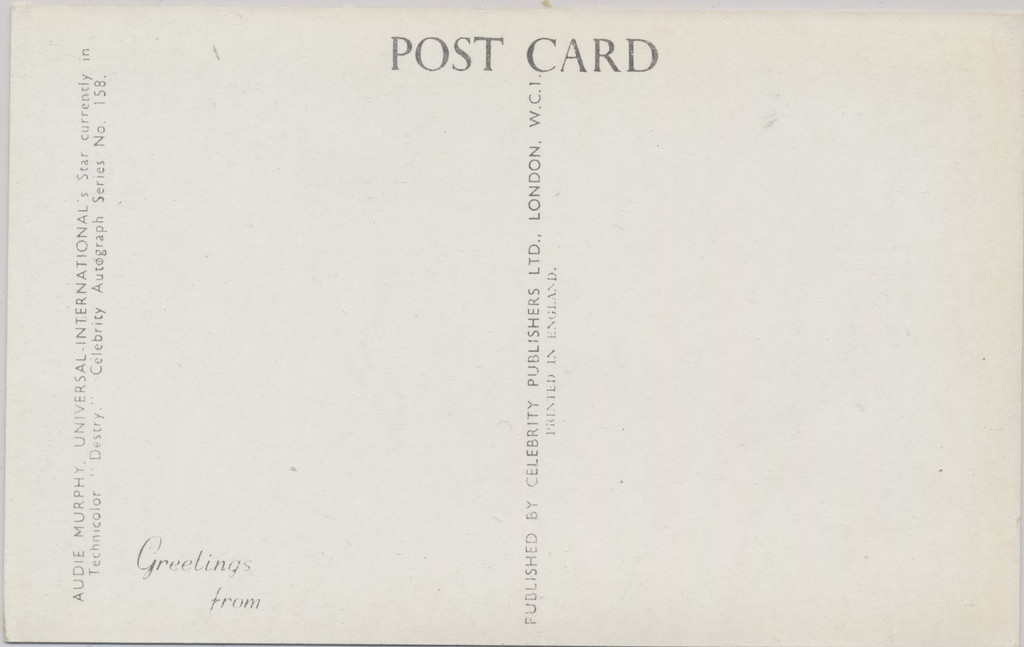 1950's Audie Murphy Photo Post Card Series No 158 London, England  #*