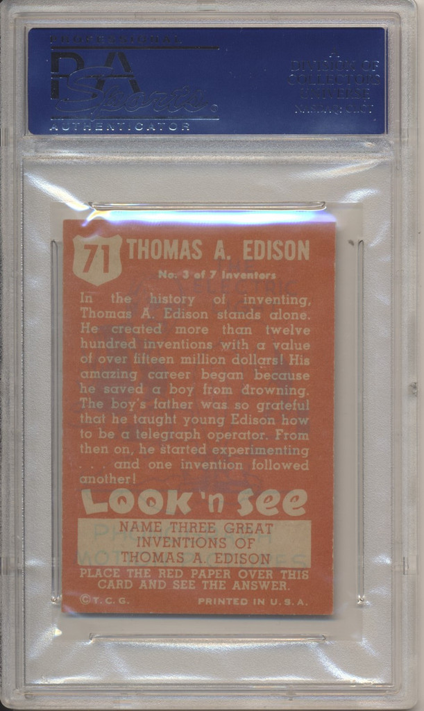 1952 Look 'N See #71 Thomas A. Edison PSA 8 NM-MT   #*